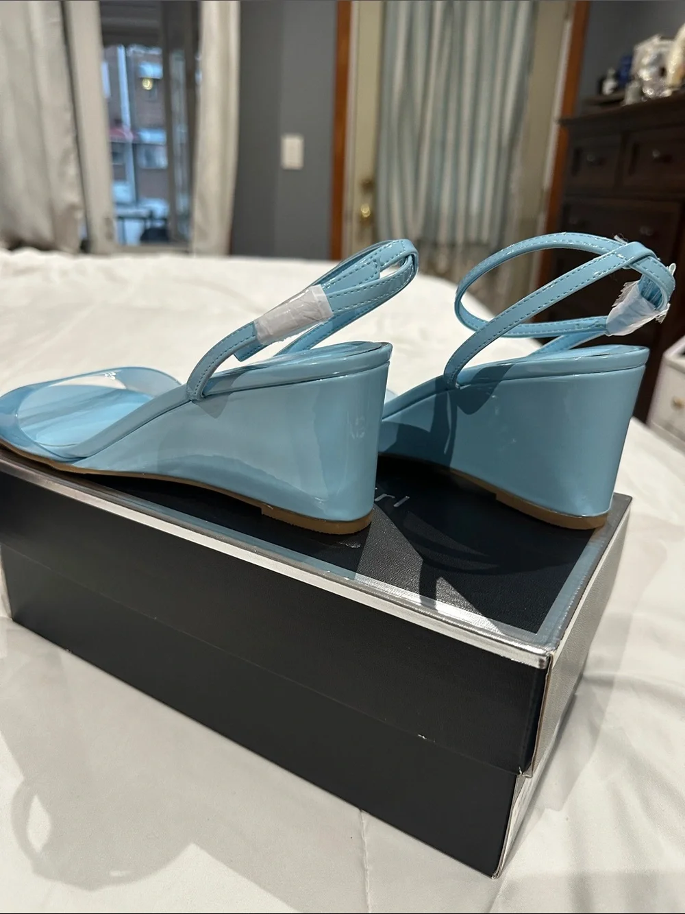 Madden Girl Light Blue Clear Strap Block Heel Sandals
